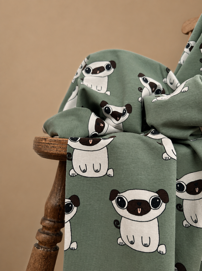 Jersey dla dzieci bawełna organiczna MOPS PUG