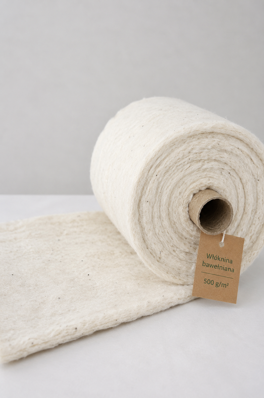 Puszysta włóknina bawełna organiczna do wypełnień włóknina 500g/m²