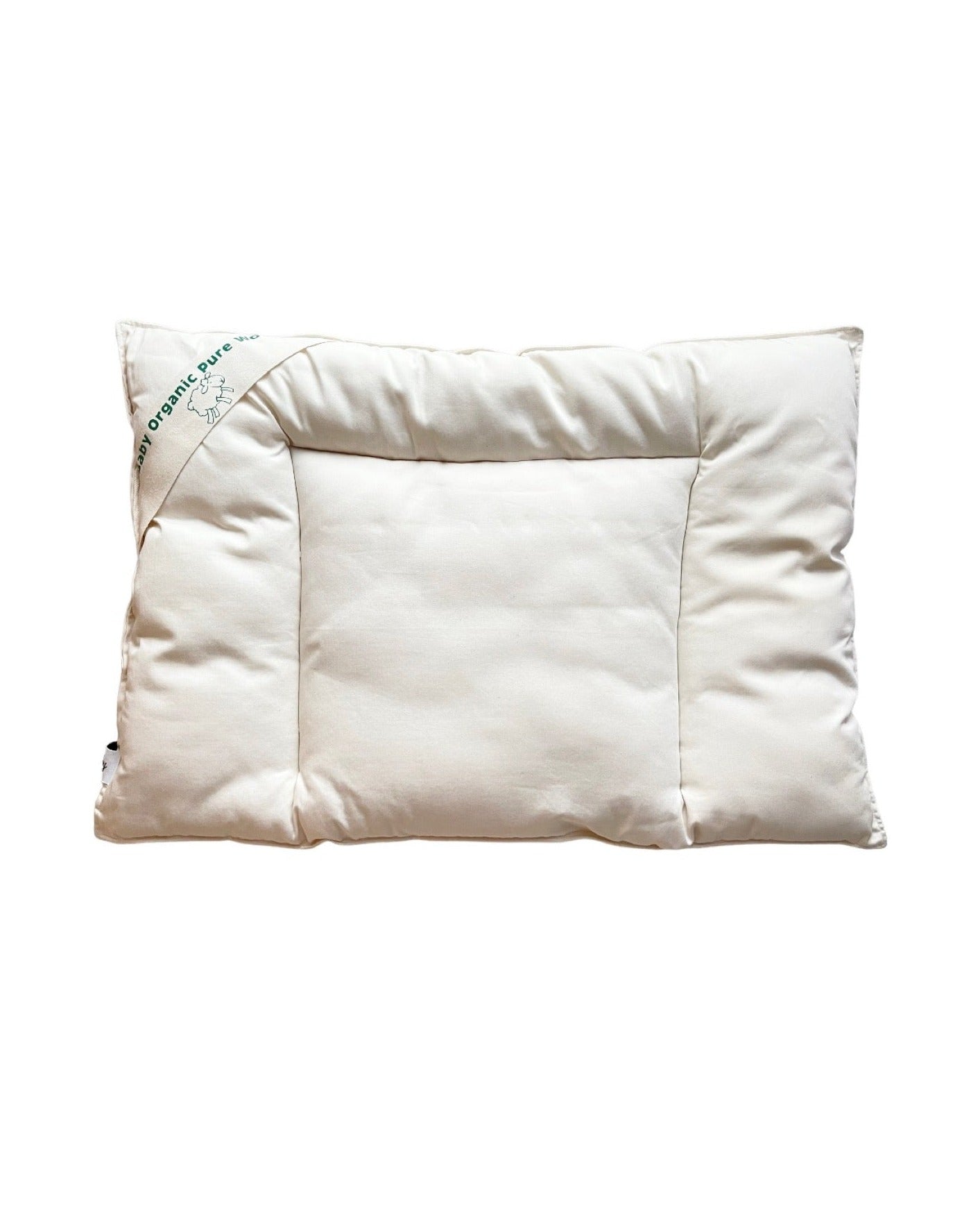 Naturalna płaska poduszka dla dzieci i niemowląt. Maximusky Organic. Wypełnienie 100% wełna organiczna, tkanina poszyciowa 100% bawełna organiczna. 